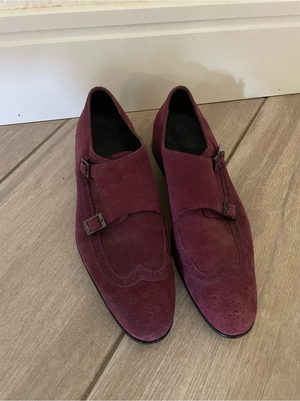 HUGO BOSS Men’s Purple Suede Loafers Size 7 Leather Dress double monk strap
